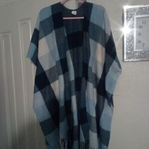Blue and White Plaid Shawl